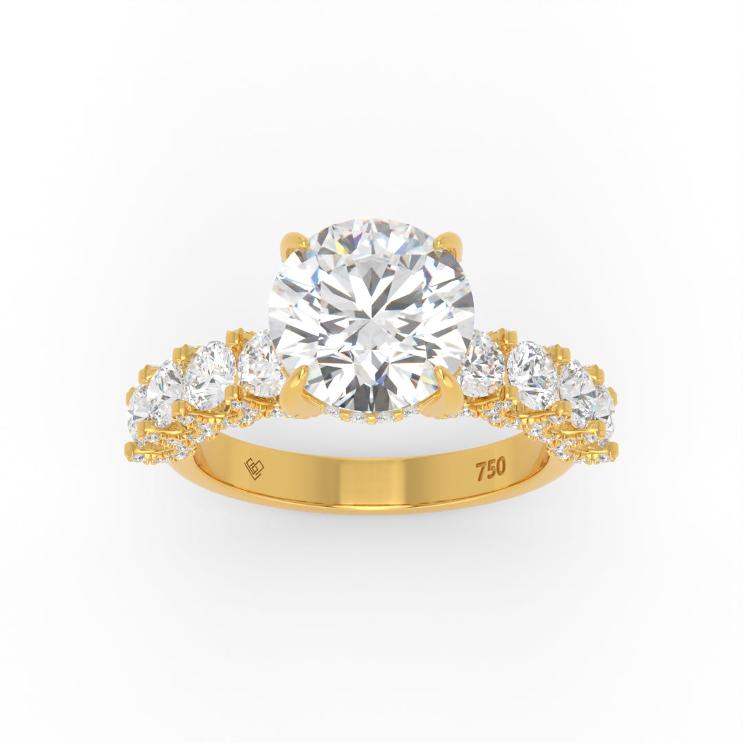 Juliette Round Lab-Grown Diamond Engagement Ring featuring a Half-Set Diamond Band, Hidden Halo, and Pavé U-Shaped Prong Setting