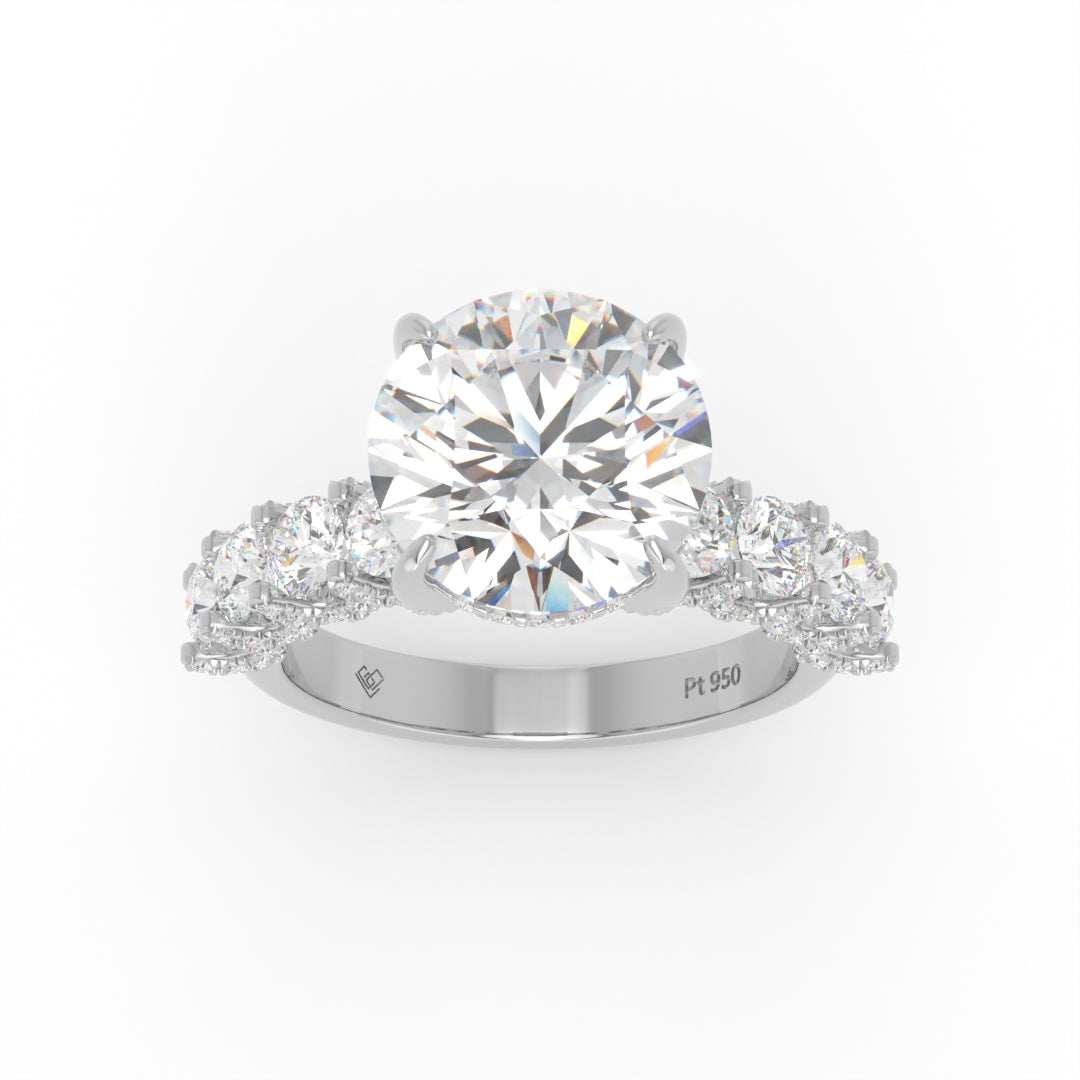 Juliette Round Lab-Grown Diamond Engagement Ring featuring a Half-Set Diamond Band, Hidden Halo, and Pavé U-Shaped Prong Setting