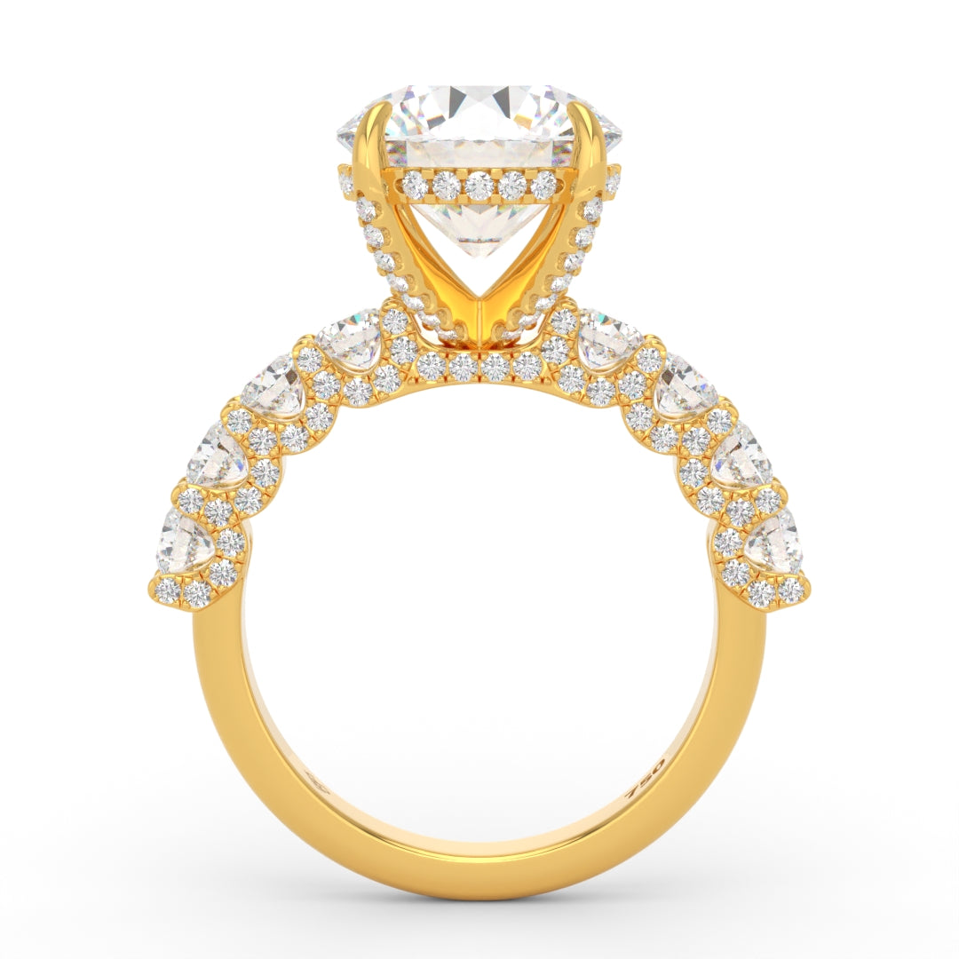 Juliette Round Lab-Grown Diamond Engagement Ring featuring a Half-Set Diamond Band, Hidden Halo, and Pavé U-Shaped Prong Setting