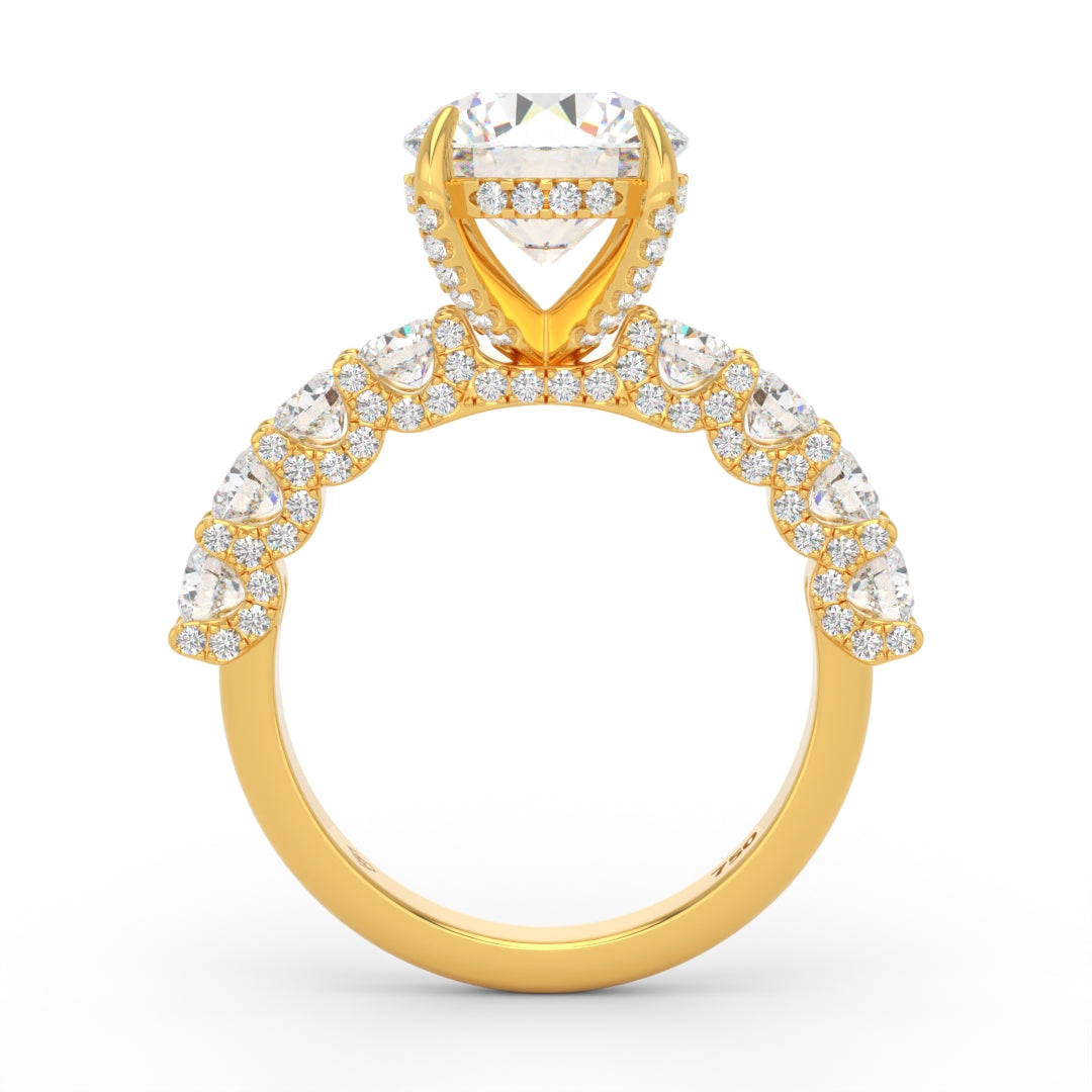 Juliette Round Lab-Grown Diamond Engagement Ring featuring a Half-Set Diamond Band, Hidden Halo, and Pavé U-Shaped Prong Setting