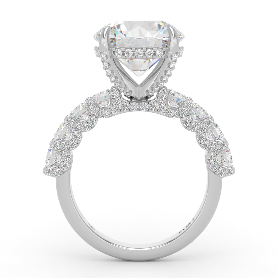 Juliette Round Lab-Grown Diamond Engagement Ring featuring a Half-Set Diamond Band, Hidden Halo, and Pavé U-Shaped Prong Setting