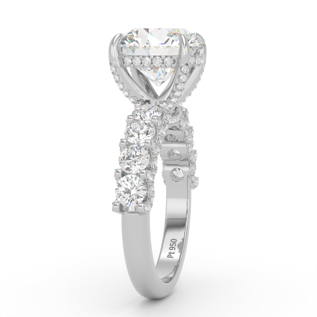 Juliette Round Lab-Grown Diamond Engagement Ring featuring a Half-Set Diamond Band, Hidden Halo, and Pavé U-Shaped Prong Setting