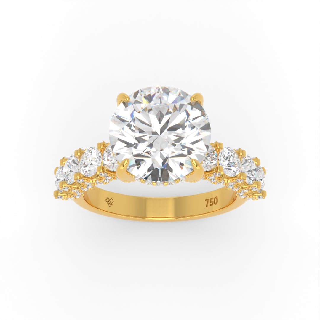 Juliette Round Lab-Grown Diamond Engagement Ring featuring a Half-Set Diamond Band, Hidden Halo, and Pavé U-Shaped Prong Setting