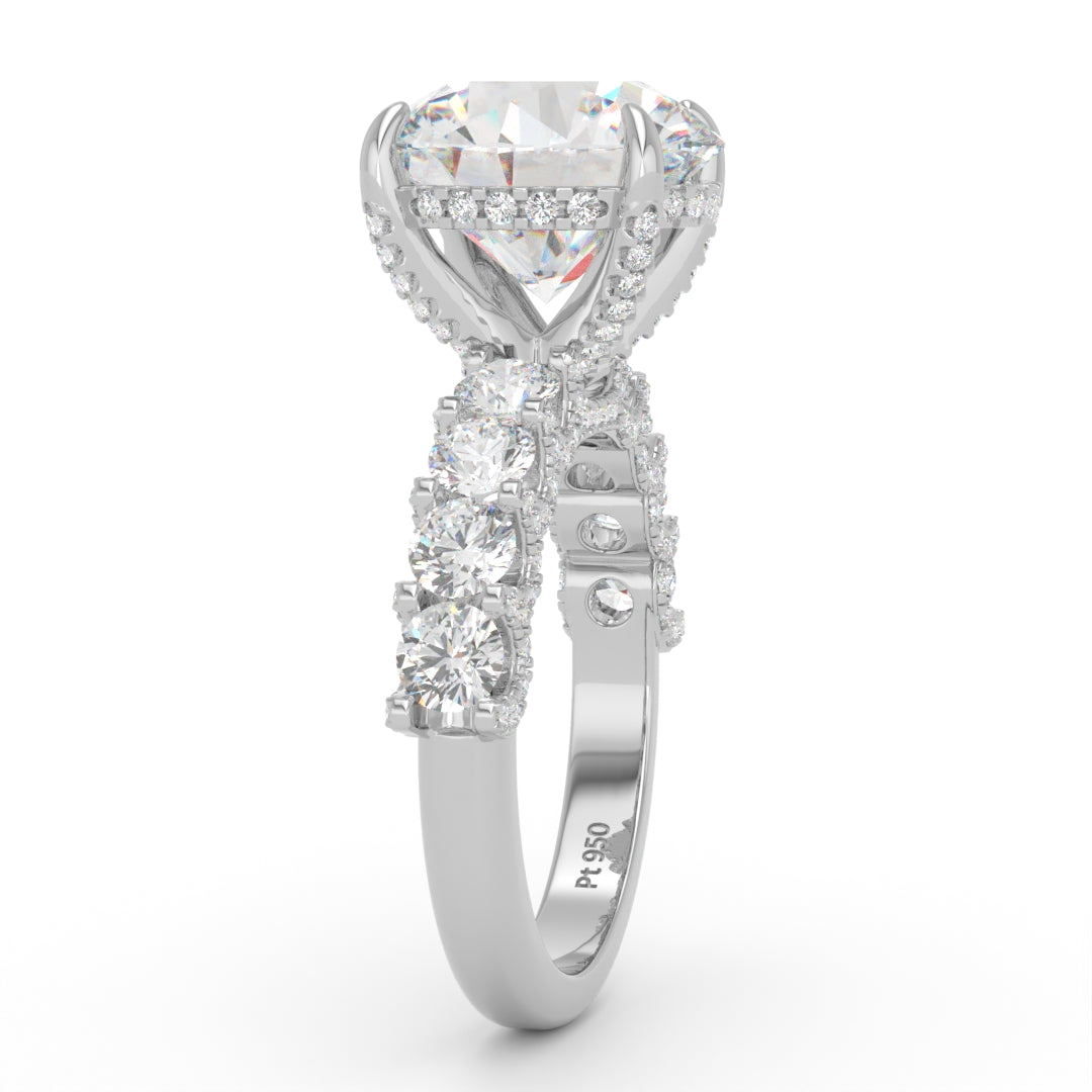 Juliette Round Lab-Grown Diamond Engagement Ring featuring a Half-Set Diamond Band, Hidden Halo, and Pavé U-Shaped Prong Setting