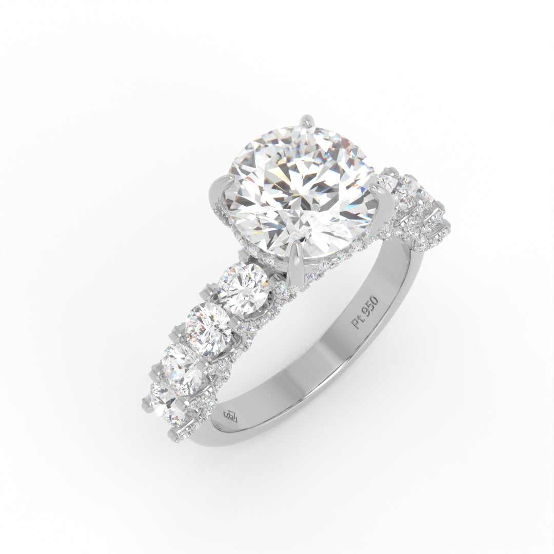 Juliette Round Lab-Grown Diamond Engagement Ring featuring a Half-Set Diamond Band, Hidden Halo, and Pavé U-Shaped Prong Setting