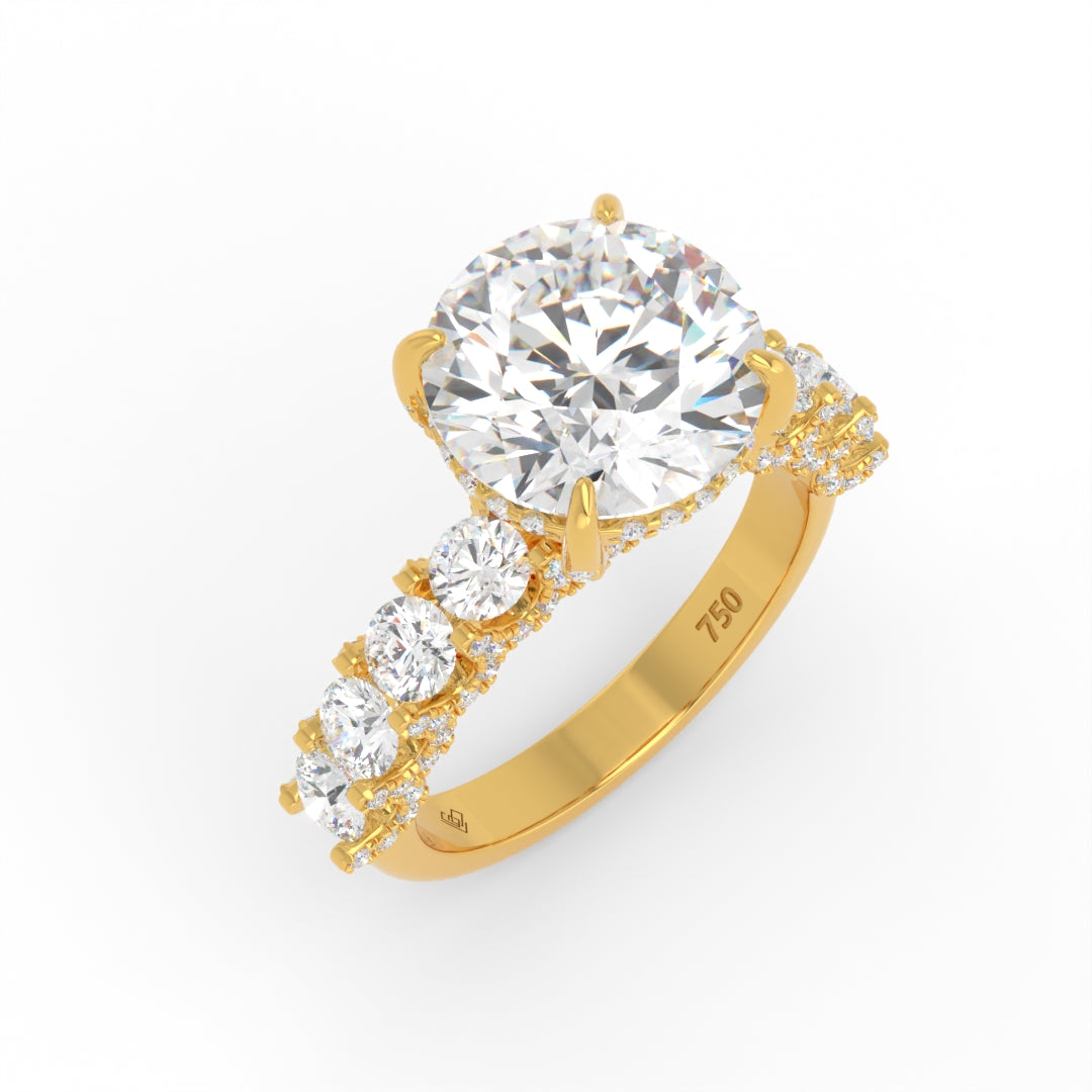 Juliette Round Lab-Grown Diamond Engagement Ring featuring a Half-Set Diamond Band, Hidden Halo, and Pavé U-Shaped Prong Setting