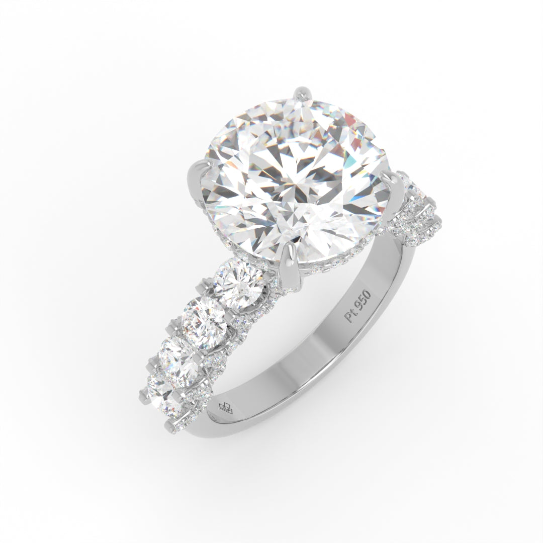 Juliette Round Lab-Grown Diamond Engagement Ring featuring a Half-Set Diamond Band, Hidden Halo, and Pavé U-Shaped Prong Setting