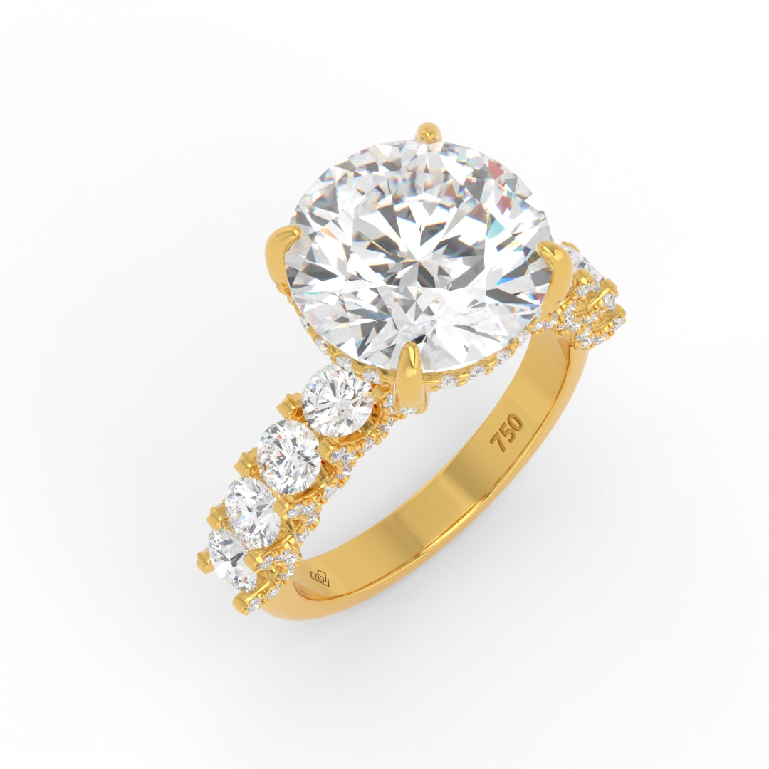 Juliette Round Lab-Grown Diamond Engagement Ring featuring a Half-Set Diamond Band, Hidden Halo, and Pavé U-Shaped Prong Setting