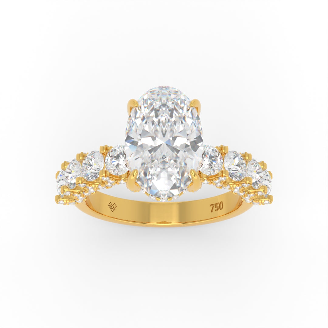 Juliette Oval Lab-Grown Diamond Engagement Ring featuring a Half-Set Diamond Band, Hidden Halo, and Pavé U-Shaped Prong Setting