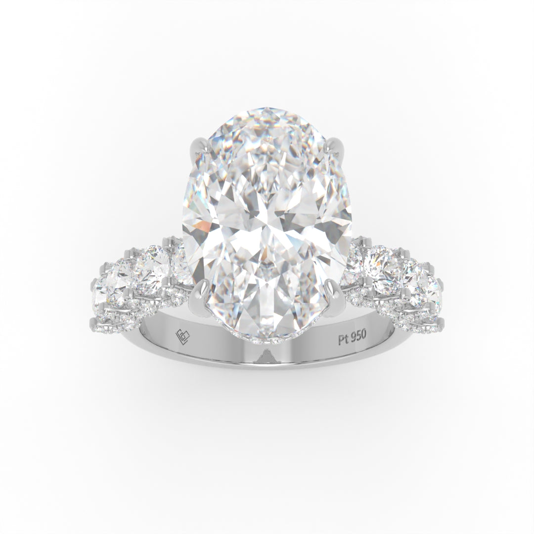 Juliette Oval Lab-Grown Diamond Engagement Ring featuring a Half-Set Diamond Band, Hidden Halo, and Pavé U-Shaped Prong Setting