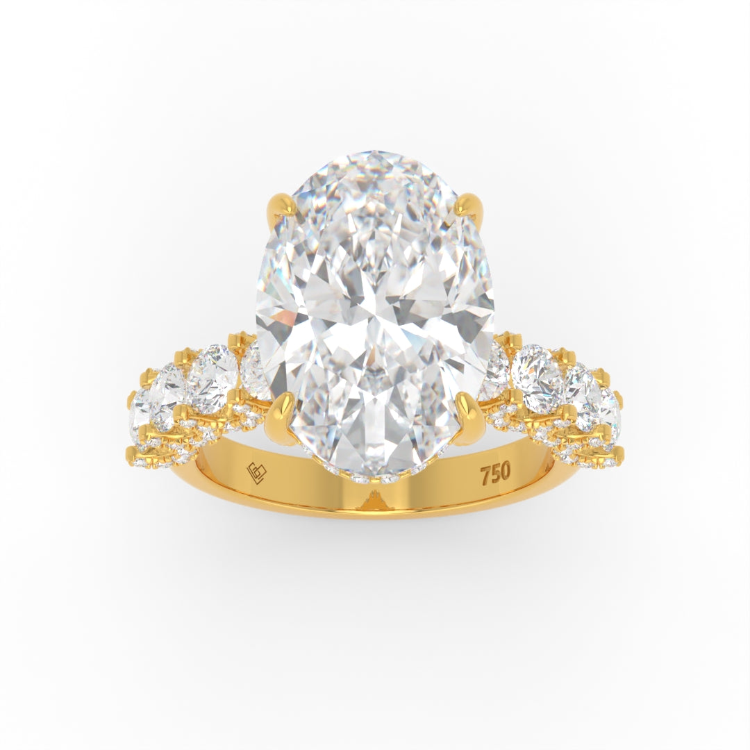 Juliette Oval Lab-Grown Diamond Engagement Ring featuring a Half-Set Diamond Band, Hidden Halo, and Pavé U-Shaped Prong Setting