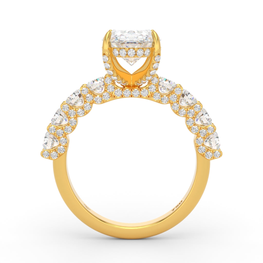 Juliette Oval Lab-Grown Diamond Engagement Ring featuring a Half-Set Diamond Band, Hidden Halo, and Pavé U-Shaped Prong Setting