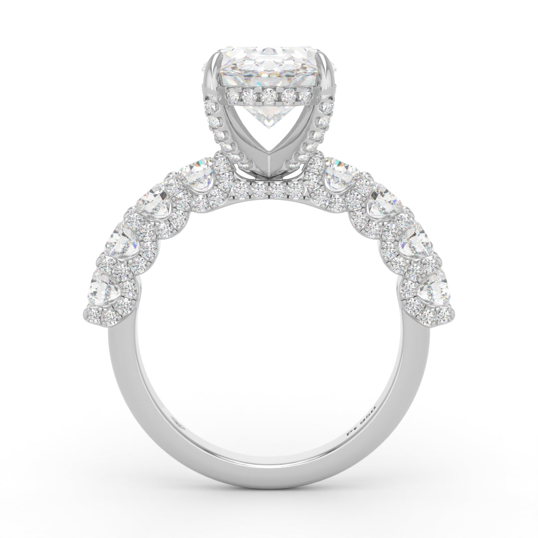 Juliette Oval Lab-Grown Diamond Engagement Ring featuring a Half-Set Diamond Band, Hidden Halo, and Pavé U-Shaped Prong Setting