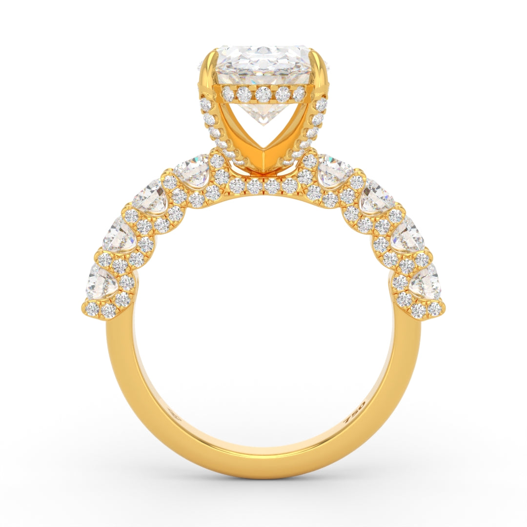 Juliette Oval Lab-Grown Diamond Engagement Ring featuring a Half-Set Diamond Band, Hidden Halo, and Pavé U-Shaped Prong Setting