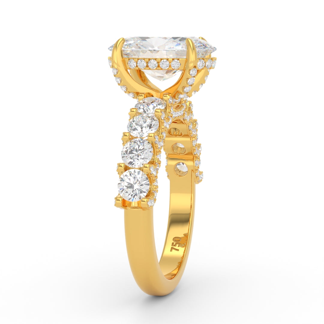 Juliette Oval Lab-Grown Diamond Engagement Ring featuring a Half-Set Diamond Band, Hidden Halo, and Pavé U-Shaped Prong Setting