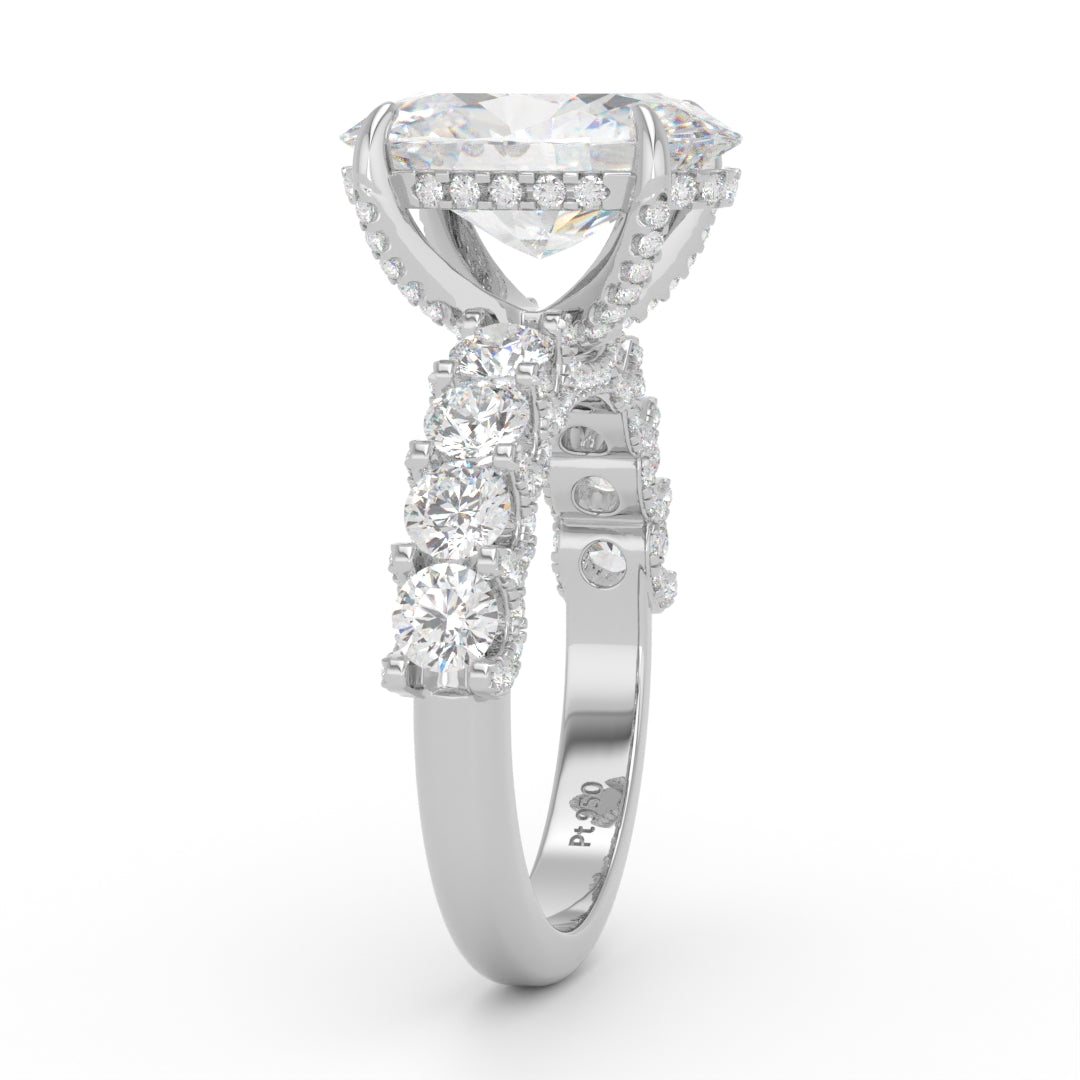 Juliette Oval Lab-Grown Diamond Engagement Ring featuring a Half-Set Diamond Band, Hidden Halo, and Pavé U-Shaped Prong Setting