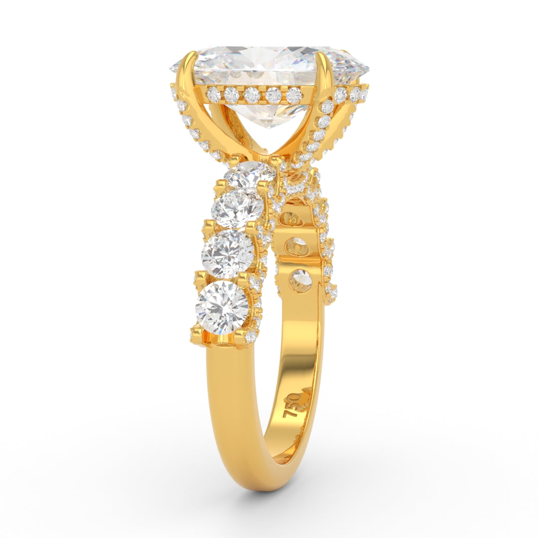 Juliette Oval Lab-Grown Diamond Engagement Ring featuring a Half-Set Diamond Band, Hidden Halo, and Pavé U-Shaped Prong Setting