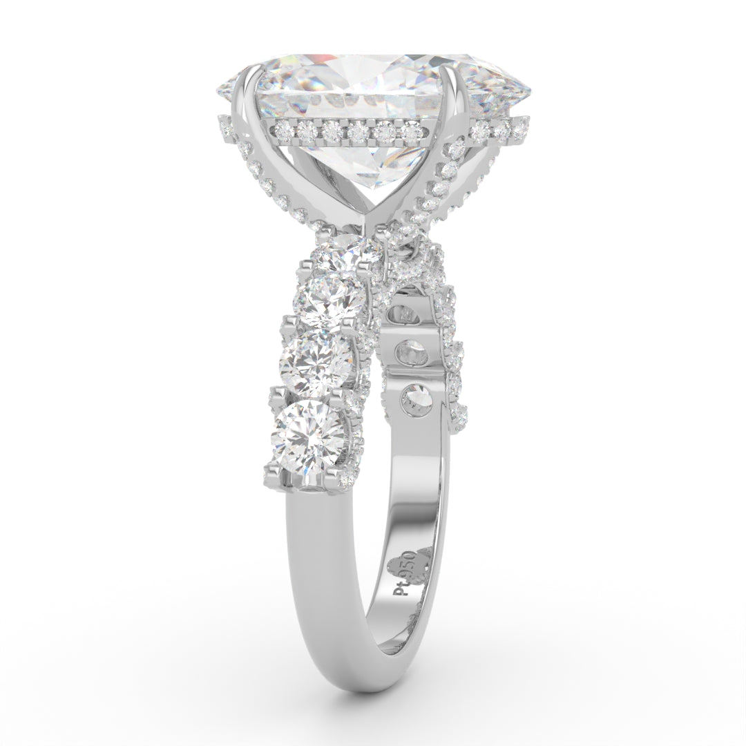Juliette Oval Lab-Grown Diamond Engagement Ring featuring a Half-Set Diamond Band, Hidden Halo, and Pavé U-Shaped Prong Setting