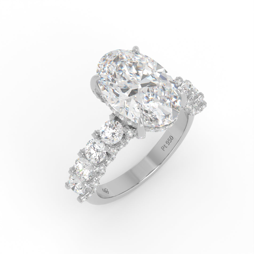 Juliette Oval Lab-Grown Diamond Engagement Ring featuring a Half-Set Diamond Band, Hidden Halo, and Pavé U-Shaped Prong Setting