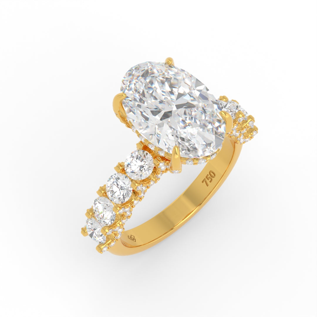 Juliette Oval Lab-Grown Diamond Engagement Ring featuring a Half-Set Diamond Band, Hidden Halo, and Pavé U-Shaped Prong Setting
