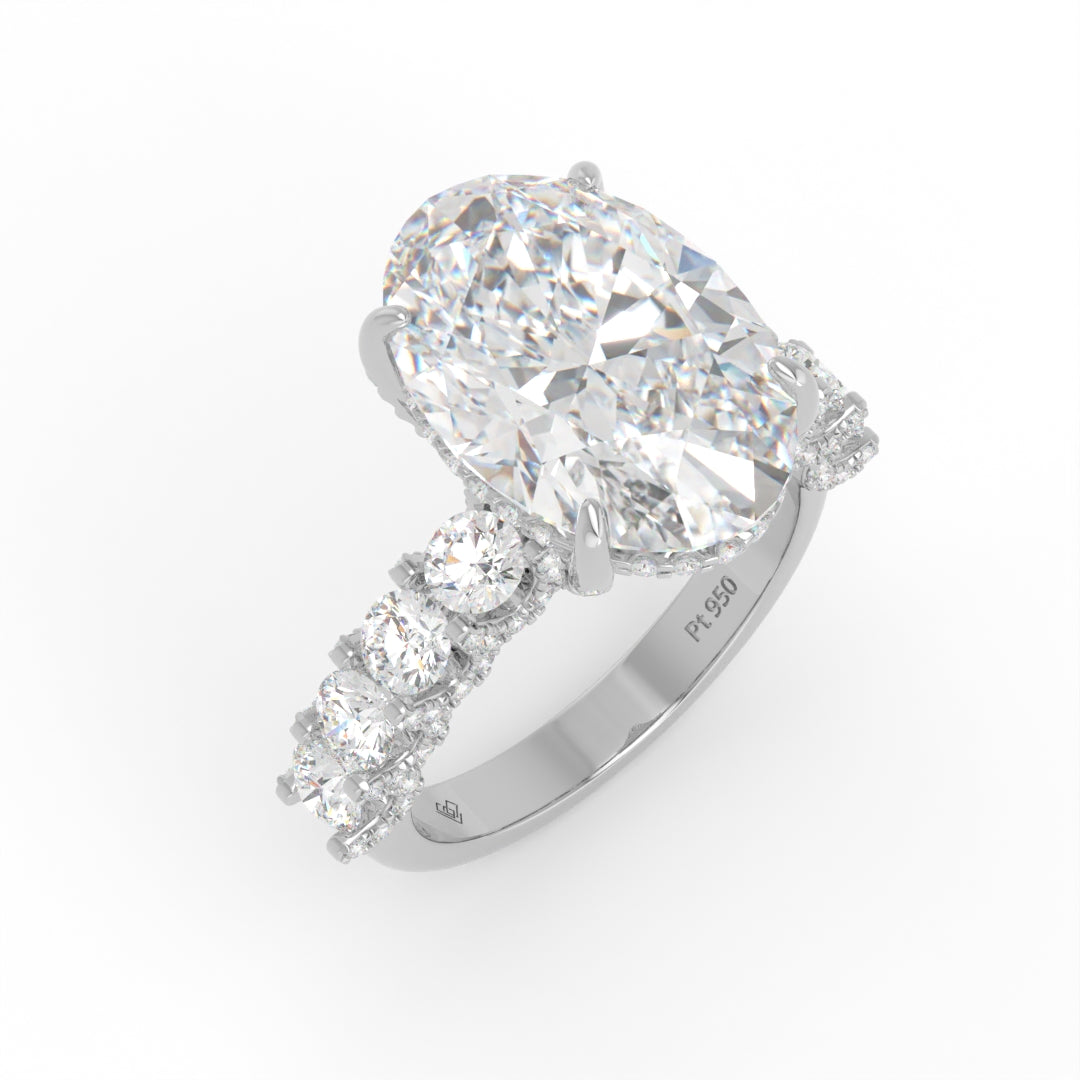 Juliette Oval Lab-Grown Diamond Engagement Ring featuring a Half-Set Diamond Band, Hidden Halo, and Pavé U-Shaped Prong Setting