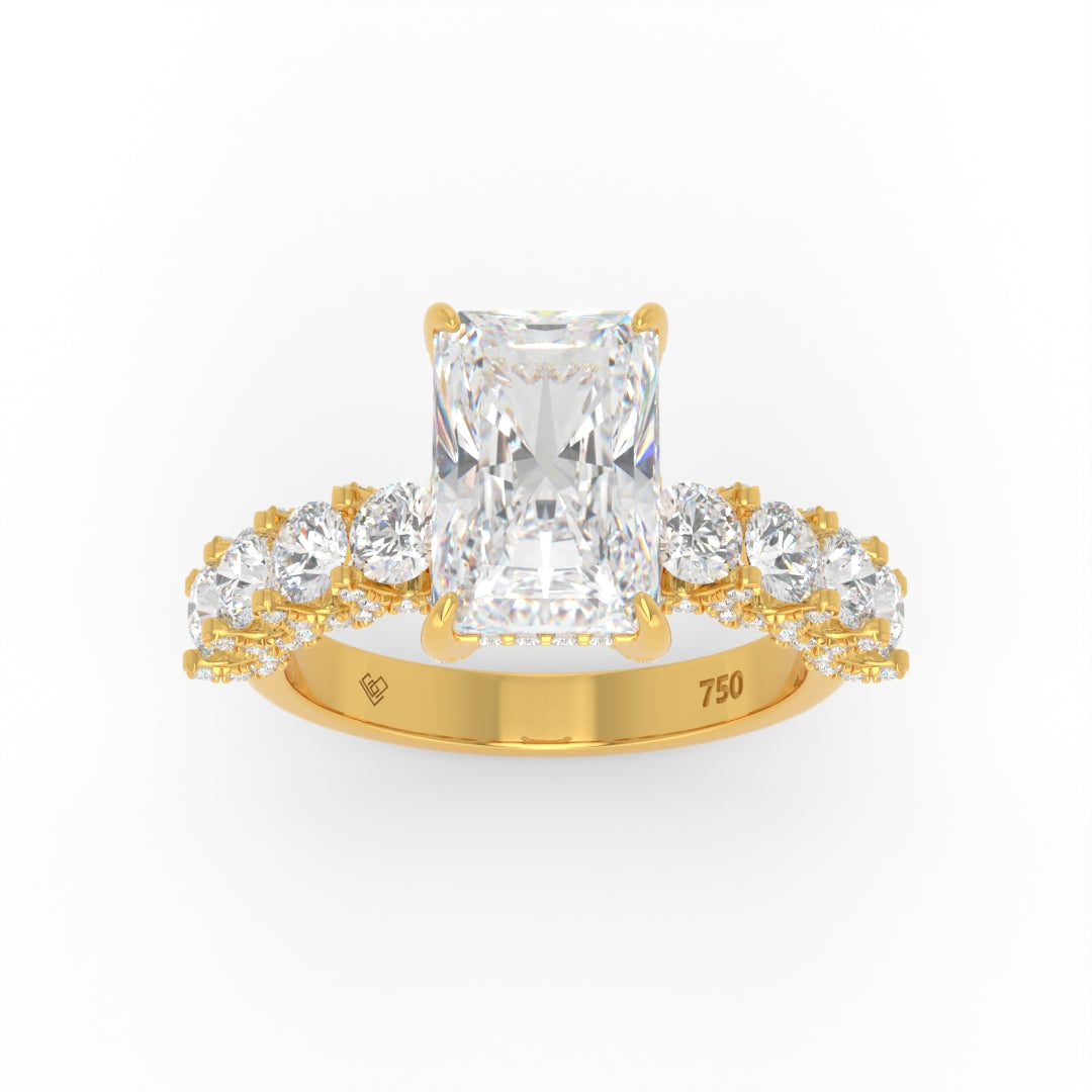 Juliette Radiant Lab-Grown Diamond Engagement Ring featuring a Half-Set Diamond Band, Hidden Halo, and Pavé U-Shaped Prong Setting