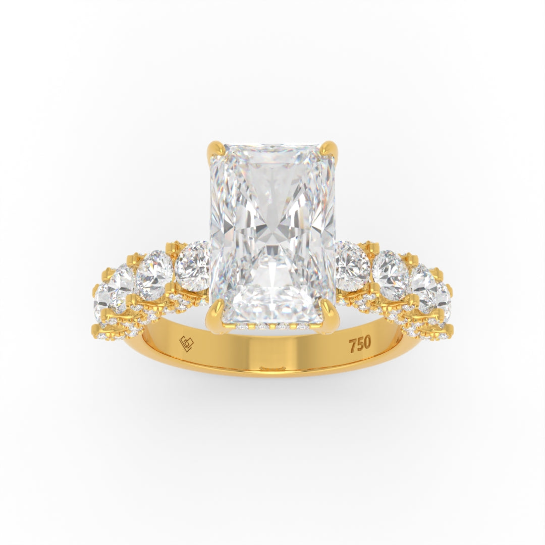 Juliette Radiant Lab-Grown Diamond Engagement Ring featuring a Half-Set Diamond Band, Hidden Halo, and Pavé U-Shaped Prong Setting