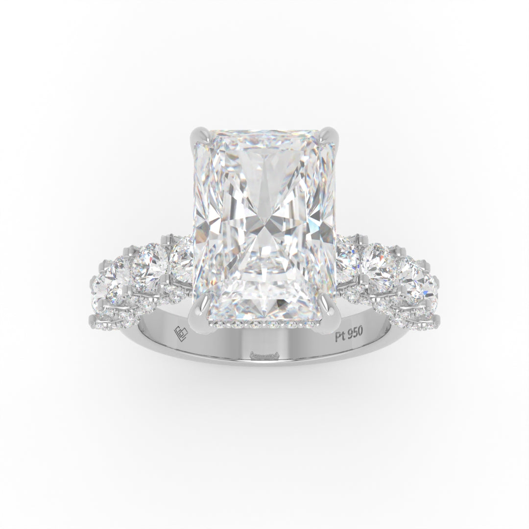 Juliette Radiant Lab-Grown Diamond Engagement Ring featuring a Half-Set Diamond Band, Hidden Halo, and Pavé U-Shaped Prong Setting