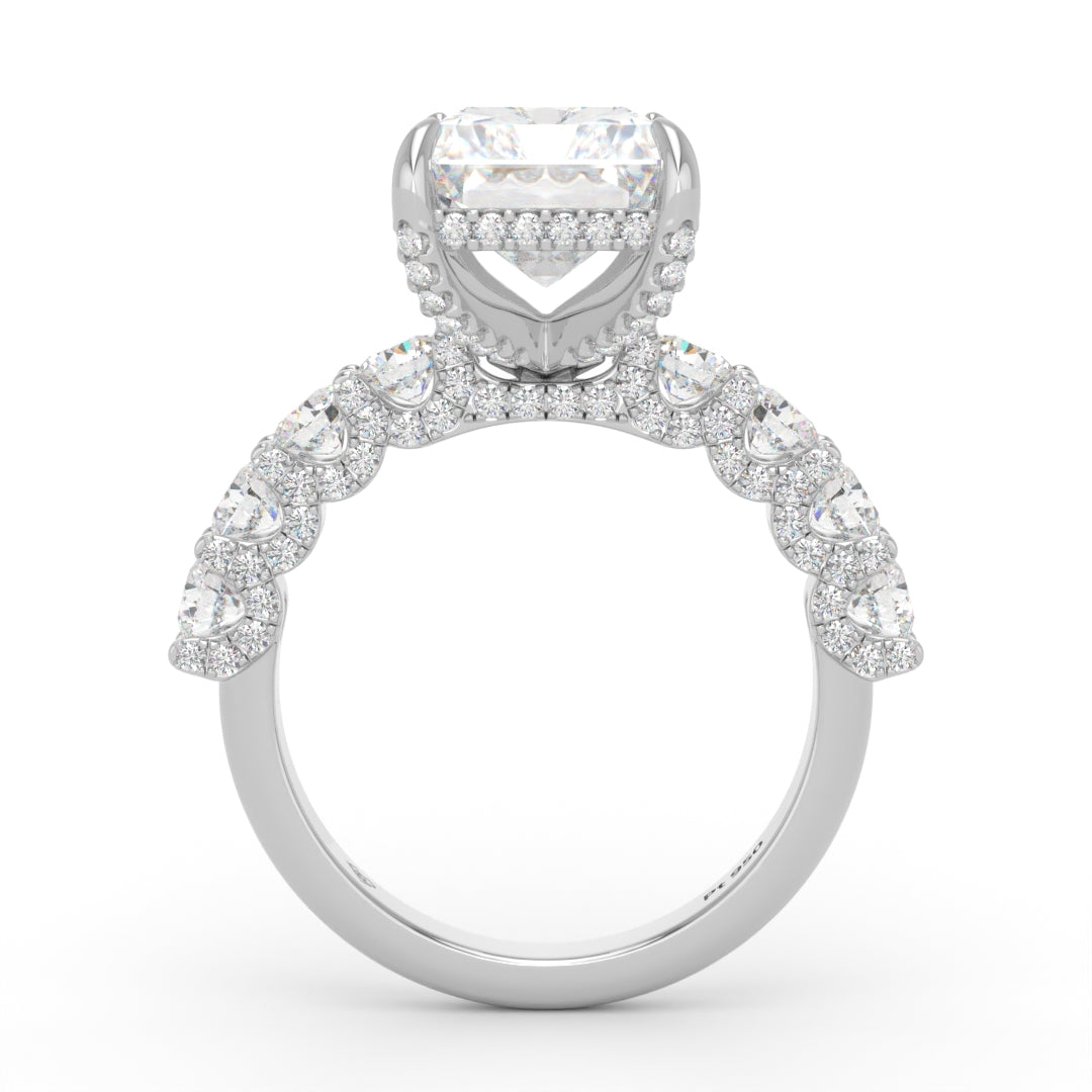 Juliette Radiant Lab-Grown Diamond Engagement Ring featuring a Half-Set Diamond Band, Hidden Halo, and Pavé U-Shaped Prong Setting