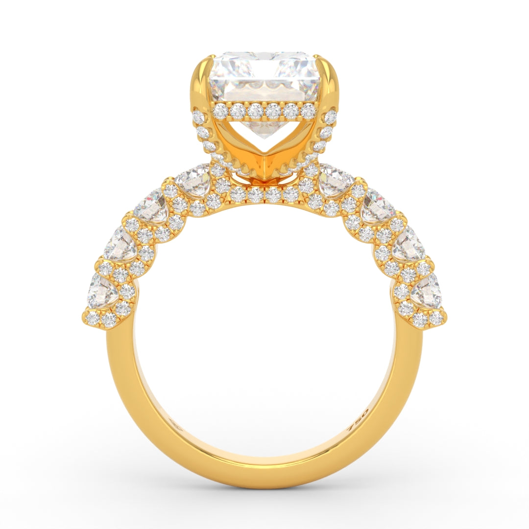 Juliette Radiant Lab-Grown Diamond Engagement Ring featuring a Half-Set Diamond Band, Hidden Halo, and Pavé U-Shaped Prong Setting