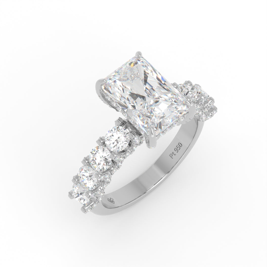 Juliette Radiant Lab-Grown Diamond Engagement Ring featuring a Half-Set Diamond Band, Hidden Halo, and Pavé U-Shaped Prong Setting