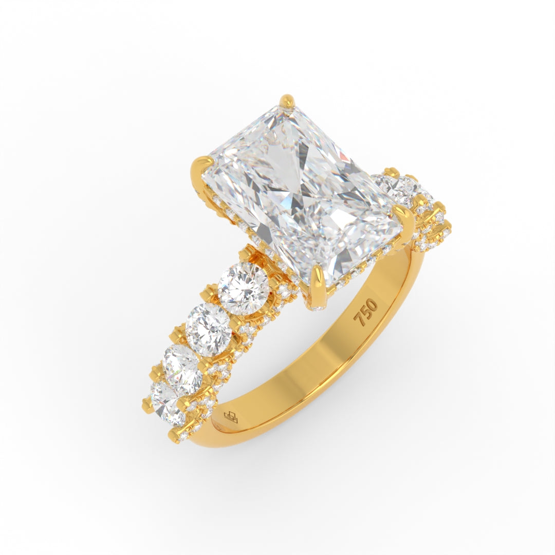 Juliette Radiant Lab-Grown Diamond Engagement Ring featuring a Half-Set Diamond Band, Hidden Halo, and Pavé U-Shaped Prong Setting