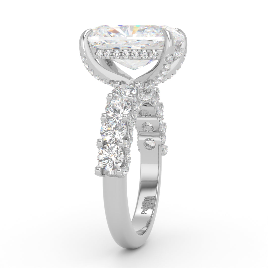 Juliette Cushion Lab-Grown Diamond Engagement Ring featuring a Half-Set Diamond Band, Hidden Halo, and Pavé U-Shaped Prong Setting