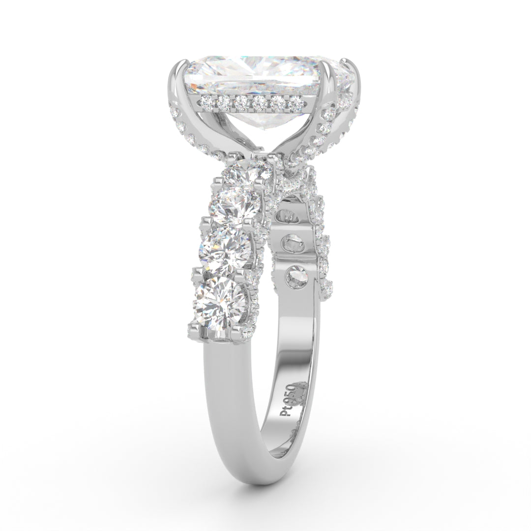 Juliette Cushion Lab-Grown Diamond Engagement Ring featuring a Half-Set Diamond Band, Hidden Halo, and Pavé U-Shaped Prong Setting
