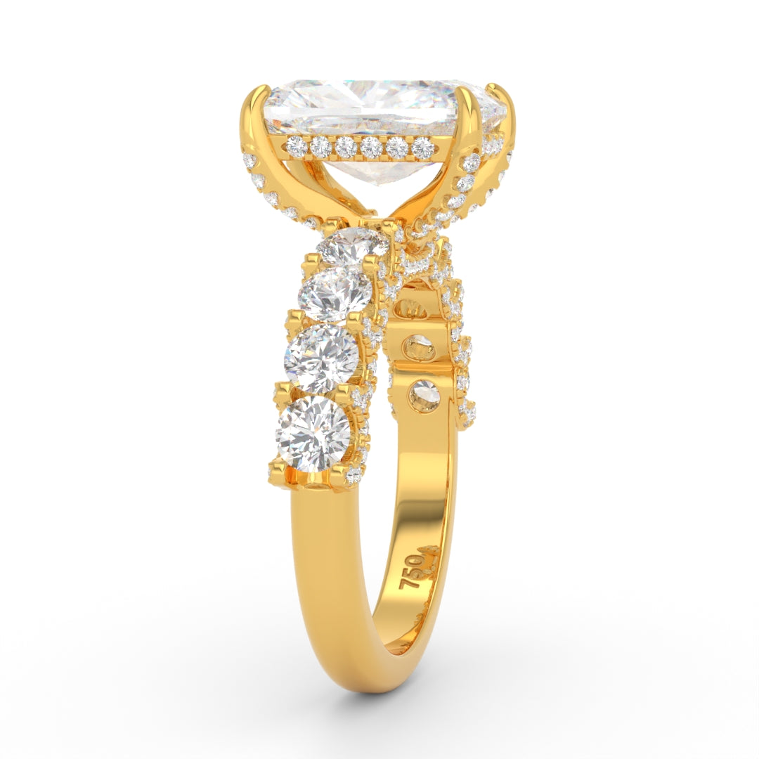 Juliette Cushion Lab-Grown Diamond Engagement Ring featuring a Half-Set Diamond Band, Hidden Halo, and Pavé U-Shaped Prong Setting