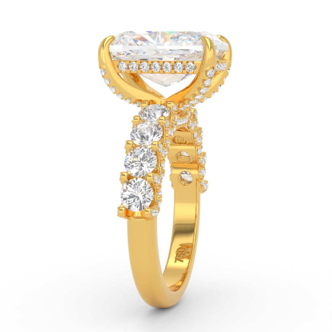 Juliette Cushion Lab-Grown Diamond Engagement Ring featuring a Half-Set Diamond Band, Hidden Halo, and Pavé U-Shaped Prong Setting