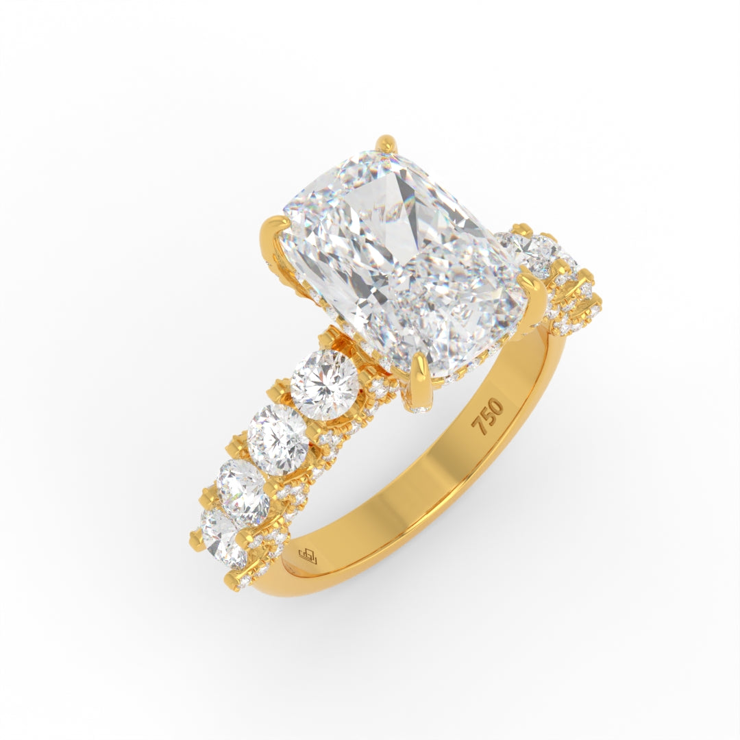 Juliette Cushion Lab-Grown Diamond Engagement Ring featuring a Half-Set Diamond Band, Hidden Halo, and Pavé U-Shaped Prong Setting