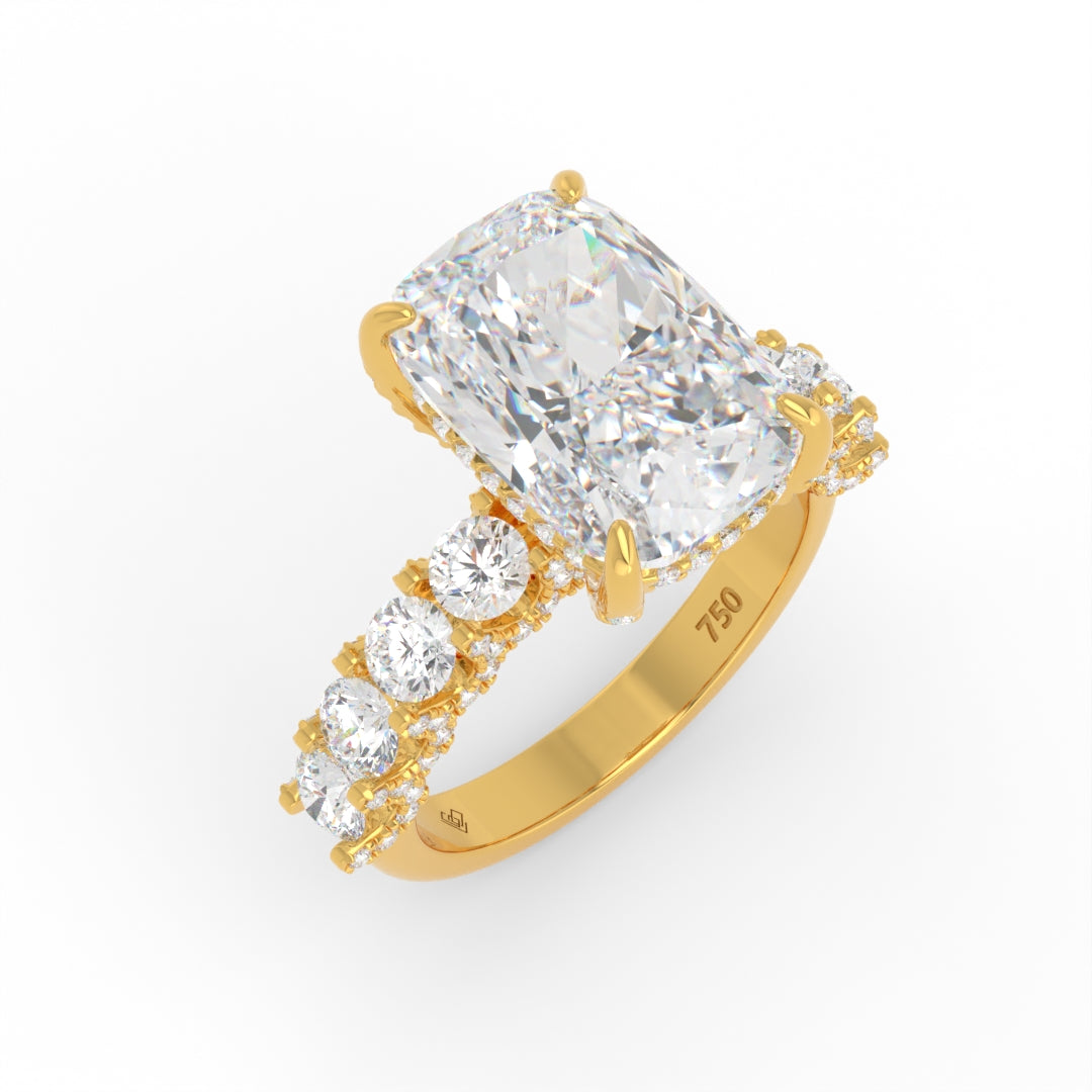 Juliette Cushion Lab-Grown Diamond Engagement Ring featuring a Half-Set Diamond Band, Hidden Halo, and Pavé U-Shaped Prong Setting