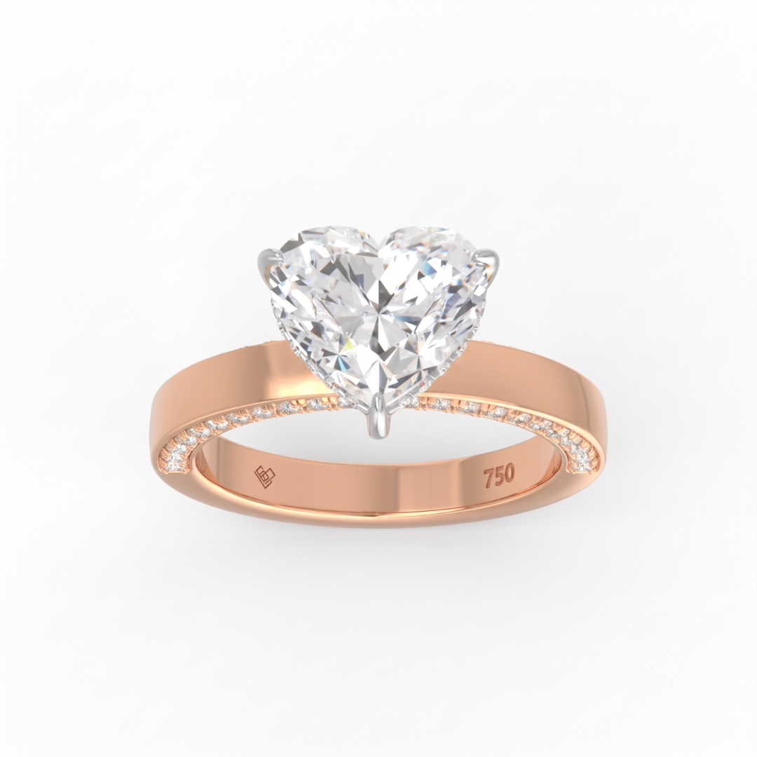 Celeste Heart cut Lab Diamond with Cigar band and half set Diamond sides & hidden halo