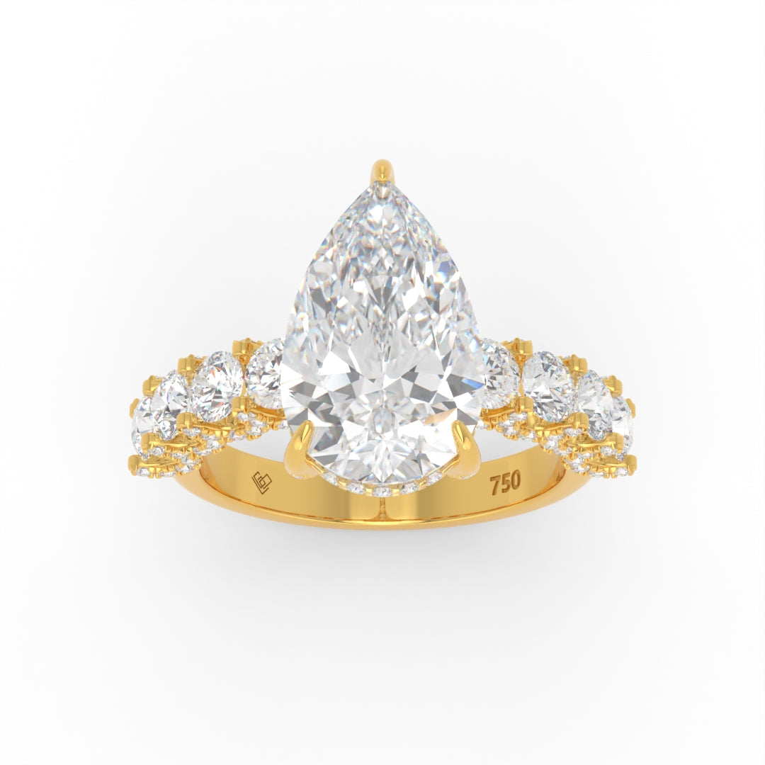 Juliette Pear Lab-Grown Diamond Engagement Ring featuring a Half-Set Diamond Band, Hidden Halo, and Pavé U-Shaped Prong Setting
