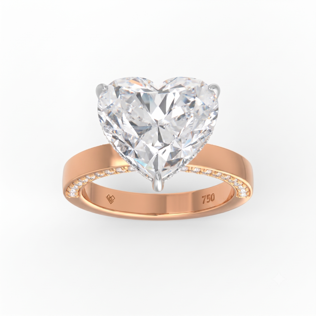 Celeste Heart cut Lab Diamond with Cigar band and half set Diamond sides & hidden halo