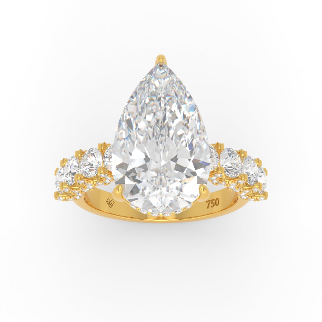 Juliette Pear Lab-Grown Diamond Engagement Ring featuring a Half-Set Diamond Band, Hidden Halo, and Pavé U-Shaped Prong Setting
