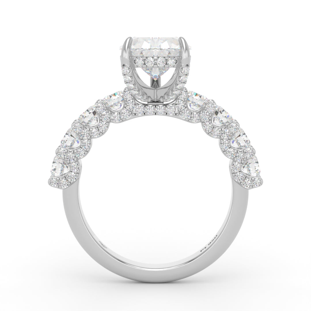 Juliette Pear Lab-Grown Diamond Engagement Ring featuring a Half-Set Diamond Band, Hidden Halo, and Pavé U-Shaped Prong Setting