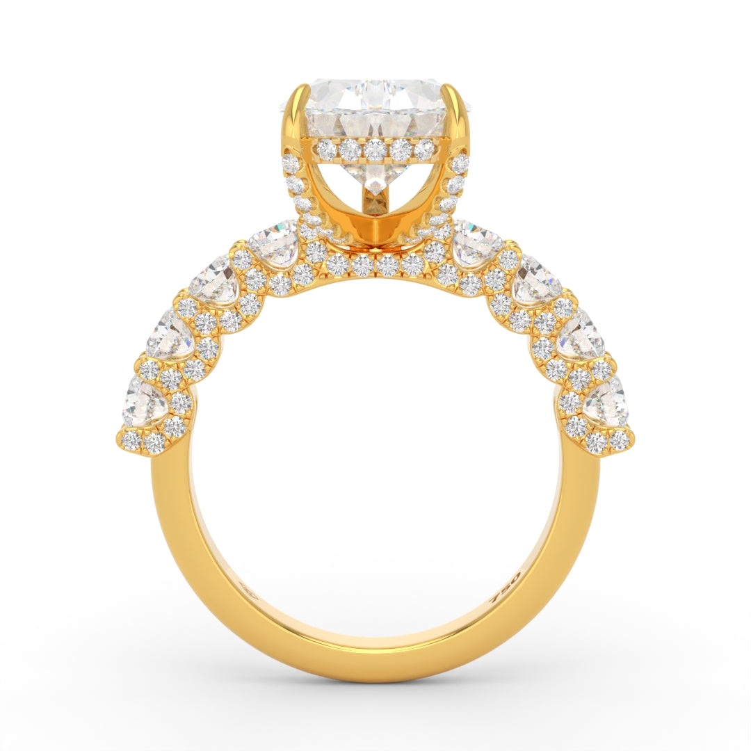 Juliette Pear Lab-Grown Diamond Engagement Ring featuring a Half-Set Diamond Band, Hidden Halo, and Pavé U-Shaped Prong Setting