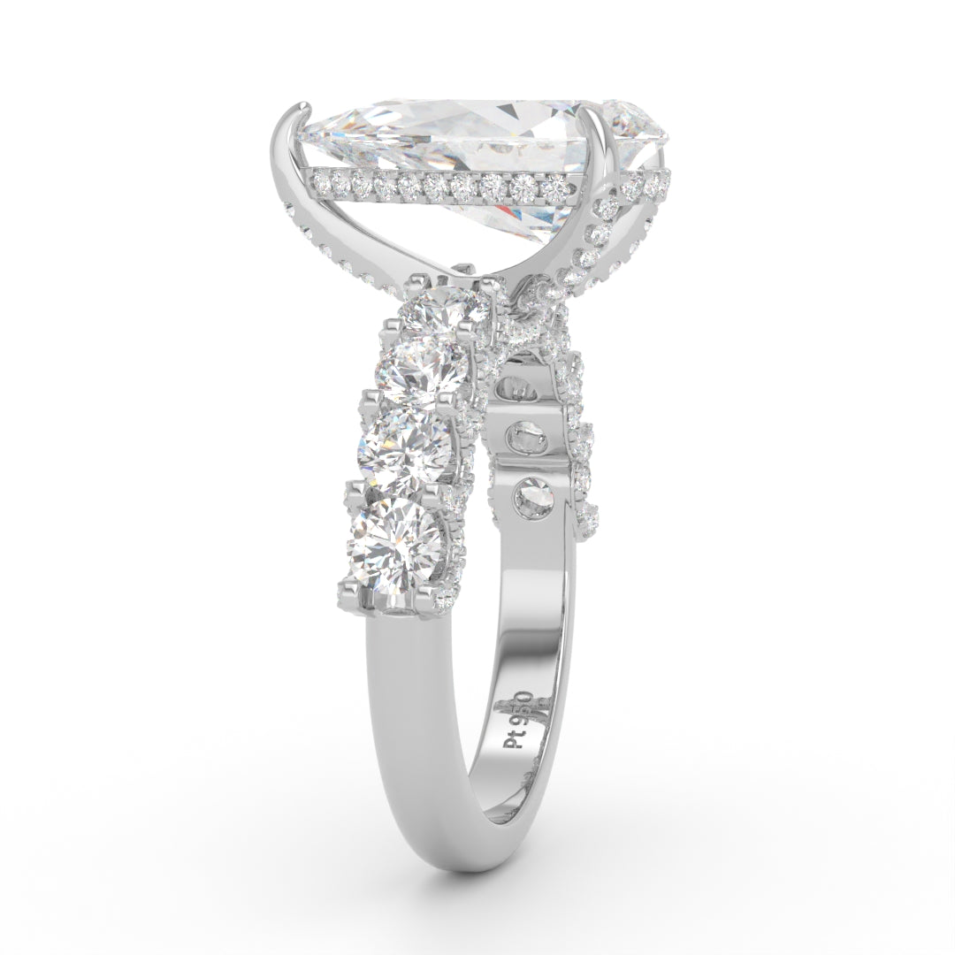Juliette Pear Lab-Grown Diamond Engagement Ring featuring a Half-Set Diamond Band, Hidden Halo, and Pavé U-Shaped Prong Setting
