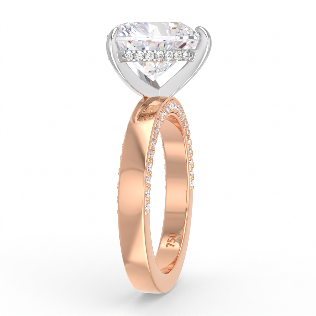 Celeste Heart cut Lab Diamond with Cigar band and half set Diamond sides & hidden halo