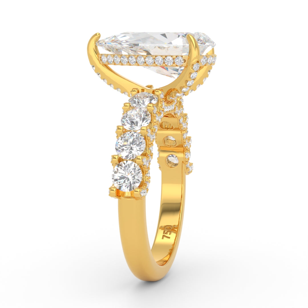 Juliette Pear Lab-Grown Diamond Engagement Ring featuring a Half-Set Diamond Band, Hidden Halo, and Pavé U-Shaped Prong Setting