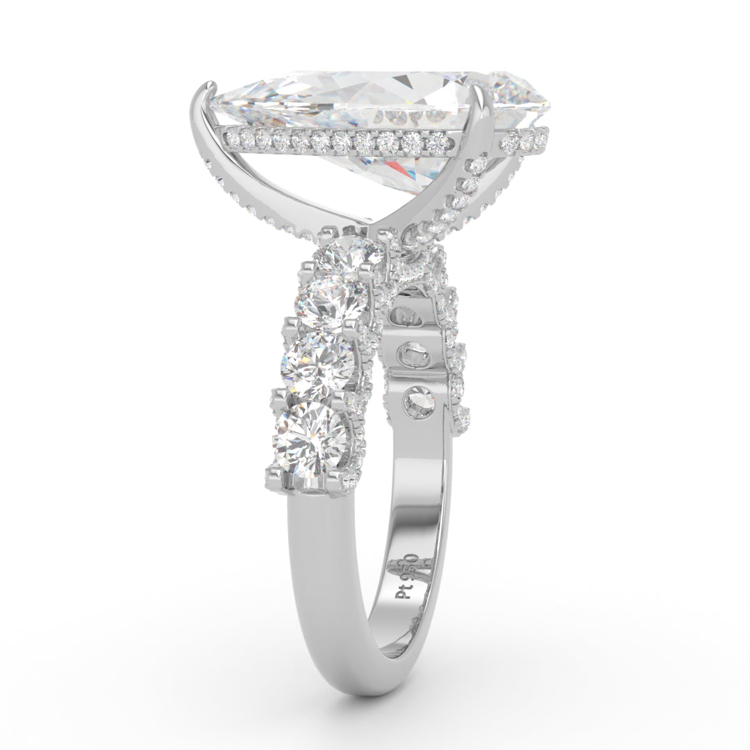Juliette Pear Lab-Grown Diamond Engagement Ring featuring a Half-Set Diamond Band, Hidden Halo, and Pavé U-Shaped Prong Setting