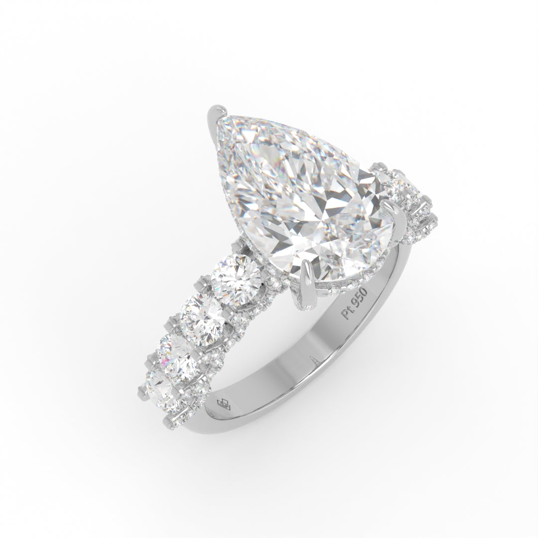 Juliette Pear Lab-Grown Diamond Engagement Ring featuring a Half-Set Diamond Band, Hidden Halo, and Pavé U-Shaped Prong Setting