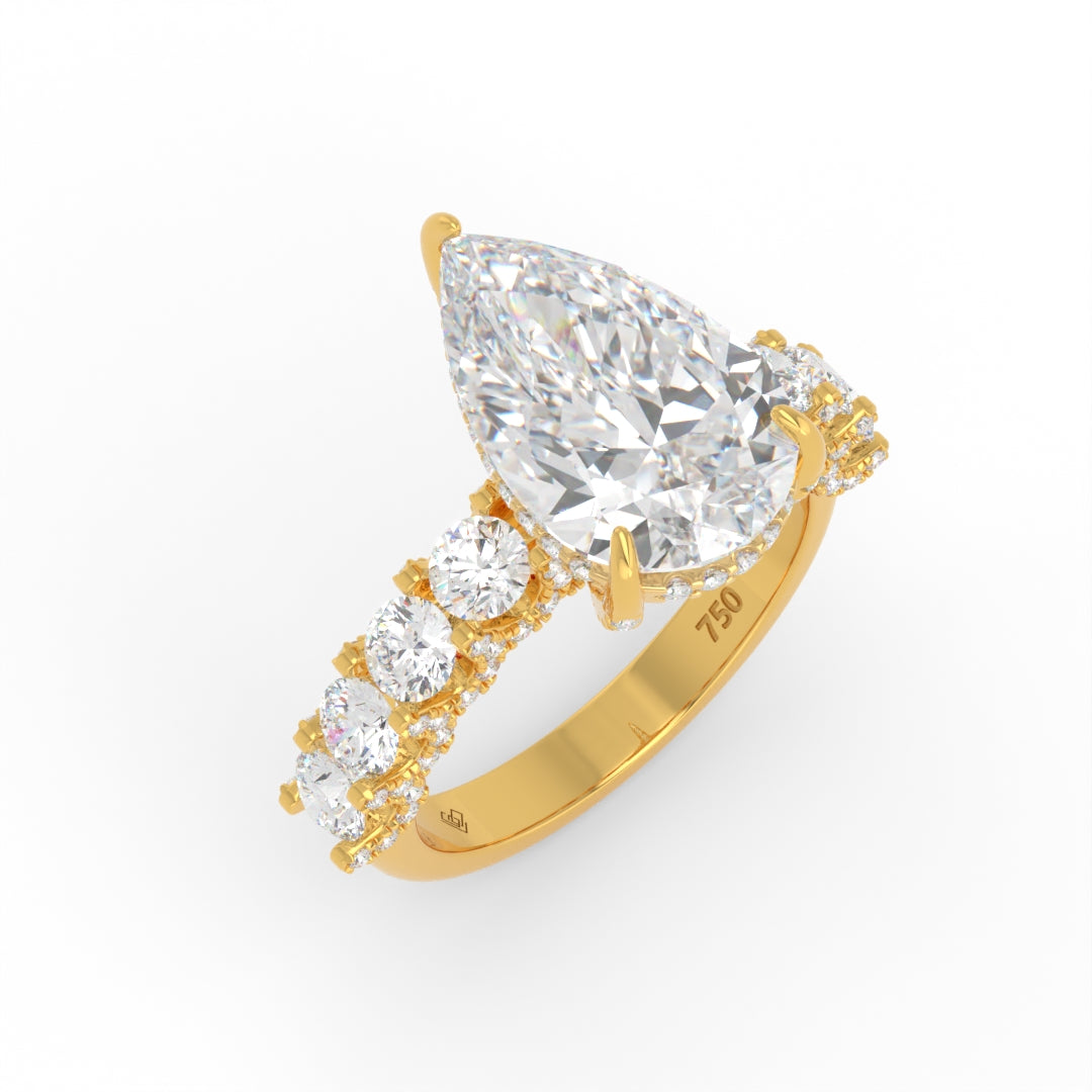 Juliette Pear Lab-Grown Diamond Engagement Ring featuring a Half-Set Diamond Band, Hidden Halo, and Pavé U-Shaped Prong Setting